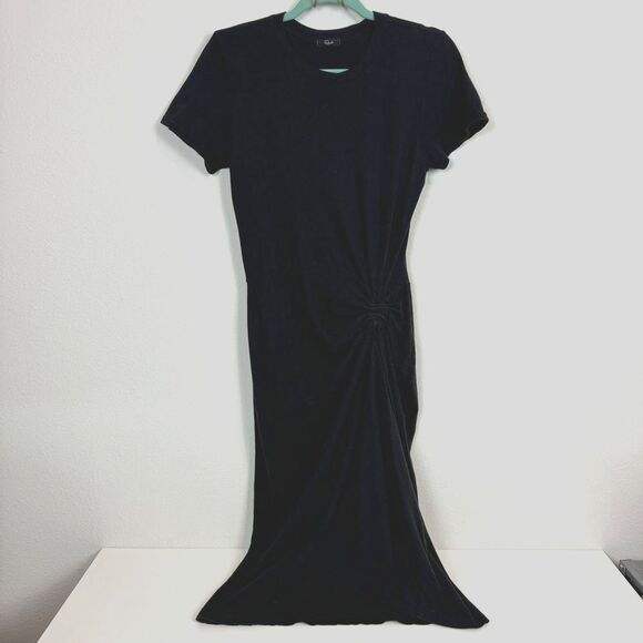 Rails Tori Black Ruched Tie Midi Cotton Dress Short Sleeve M - Picture 1 of 11